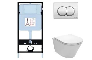 Инсталляция Jacob Delafon E21750RU-CP с безободковым унитазом Rodin+ сиденье с микролифтом клавиша смыва хром